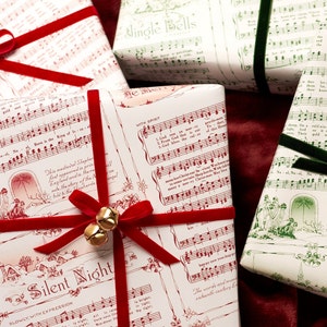 Julsaga Rött Omslagspapper i Rullar | Vintage Festliga Julmusiknoter Presentpapper bild 8
