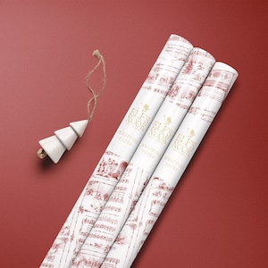 Julsaga Rött Omslagspapper i Rullar | Vintage Festliga Julmusiknoter Presentpapper bild 6