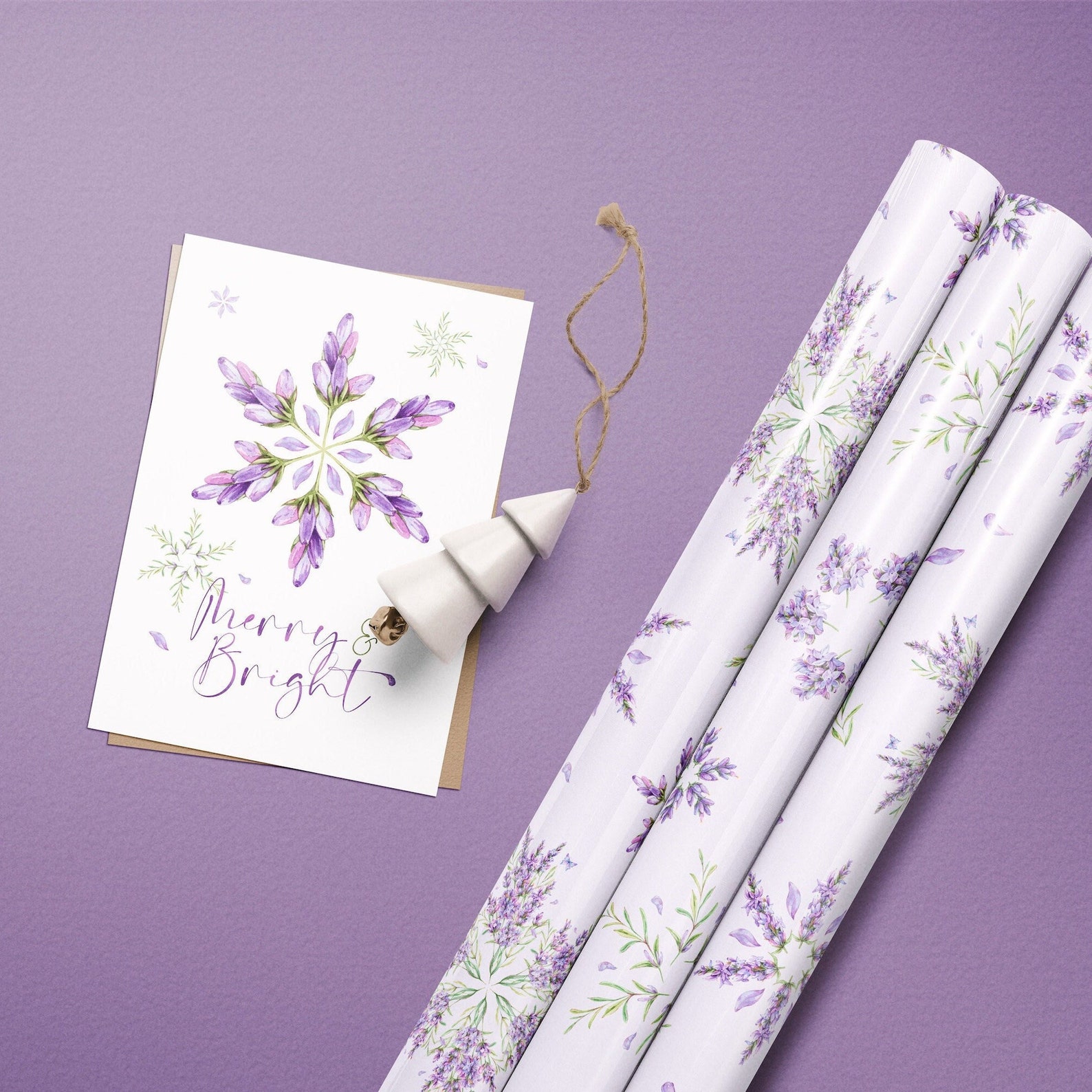 Lavender Purple Christmas Gift Wrapping Paper Rolls Botanic Etsy