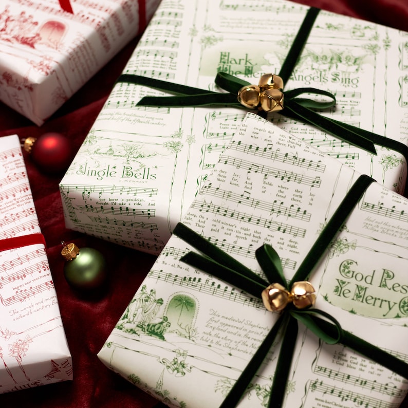 Christmas Carol Wrapping Paper Rolls | Green Vintage Holiday Music ...