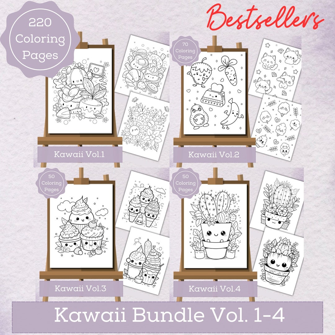 Kawaii Coloring Pages Bundle 225 Pages Bestsellers Cute Coloring Pages ...