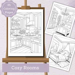 Cozy Rooms Coloring Pages | 35 Pages | House Coloring pages | Adult Coloring Pages | For Kids and Adults | Digital Download