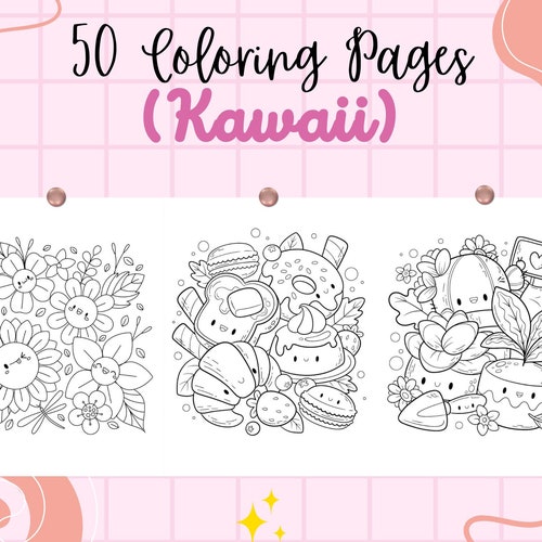 50 Kawaii Cute Coloring Page Book Adults Kids Instant - Etsy