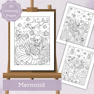 Mermaid Coloring Pages | 30 Pages | Cute Coloring Pages | For Kids and Adults | Digital Download