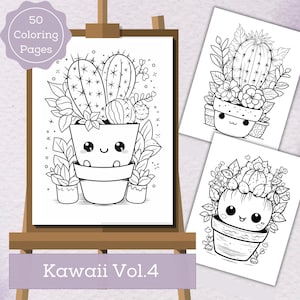 Kawaii Kleurplaten Vol. 4 | 50 pagina&#39;s | Leuke cactus en planten | Leuke kleurplaten | Voor kinderen en volwassenen | Digitaal downloaden