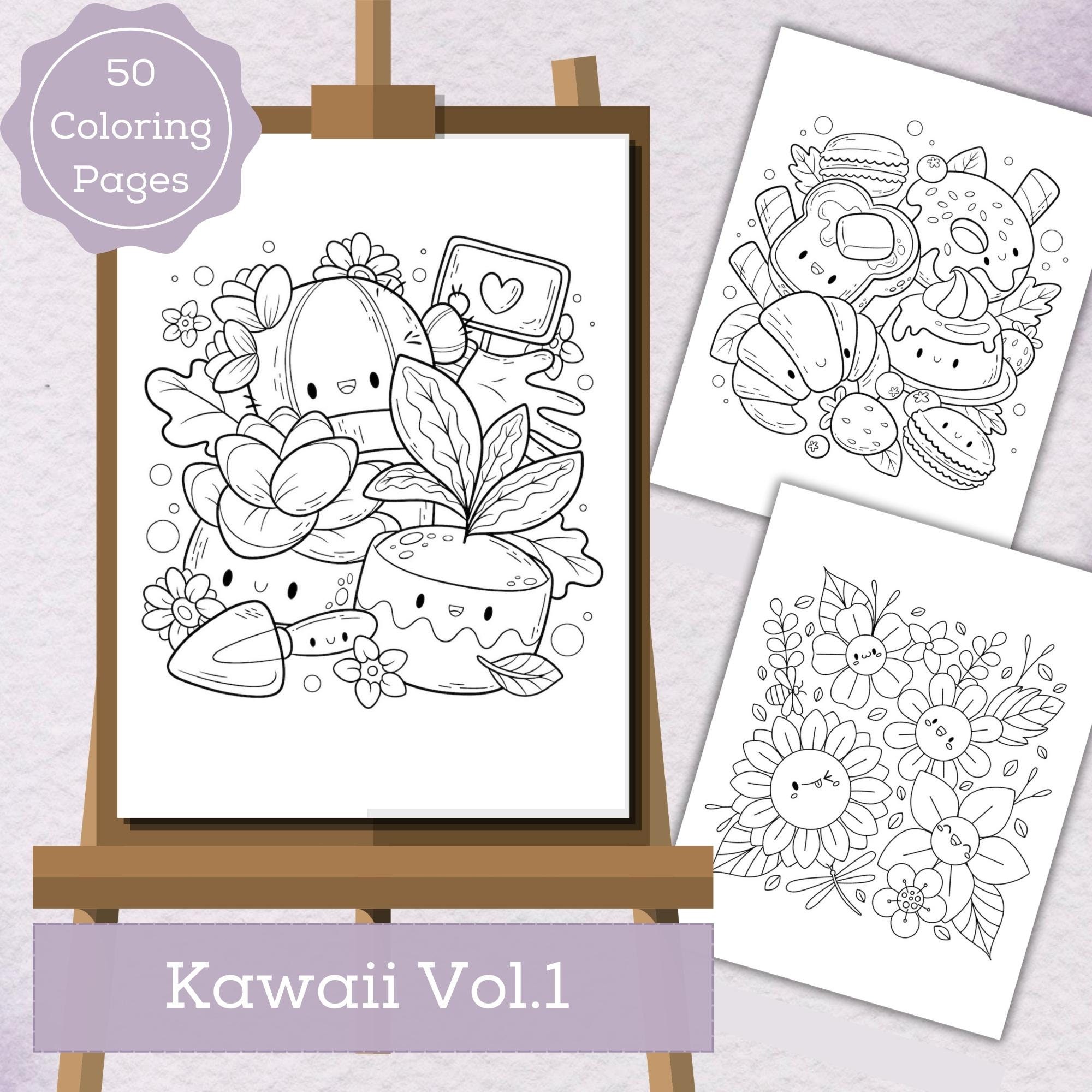 Kawaii Coloring Pages / Cute Coloring Set / Donut Cupcake Ice Cream Candy  Theme / PDF Download / Digital Coloring Bundle 