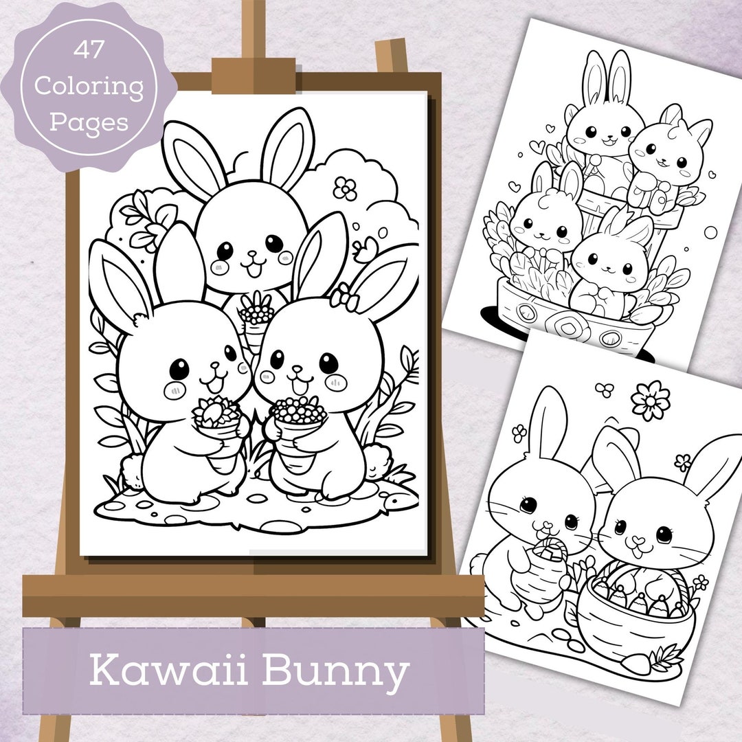 Cute Bunny Coloring Pages 47 Pages Kawaii Coloring Pages for Kids and ...