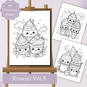 Kawaii Coloring Pages Vol. 3 | Cute Sweet Treats | 50 Pages | Cute Coloring Pages | For Kids and Adults | Digital Download