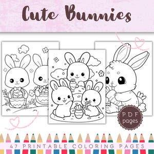 Niedliche Häschen Malvorlagen | 47 Seiten | Kawaii Malvorlagen | Für Kinder und Erwachsene | Digitaler Download