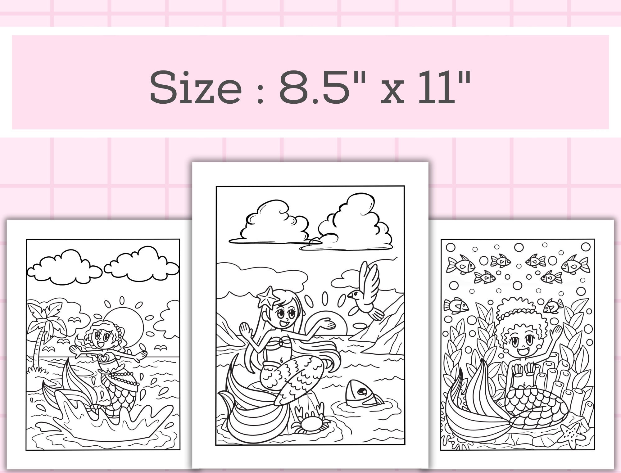 Mermaid Coloring Pages 30 Pages Cute Coloring Pages for - Etsy