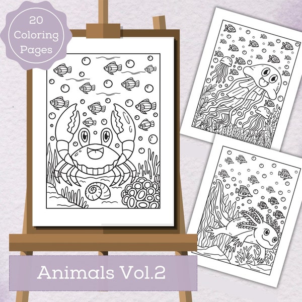 Animals Coloring Pages Vol.2 | 20 Pages | Sea Animals | Cute Coloring Pages | For Kids and Adults | Digital Download