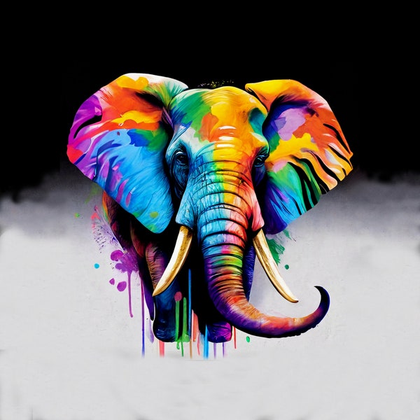 Colorful Elephant Painting | Multicolor Rainbow Watercolor | Digital Art