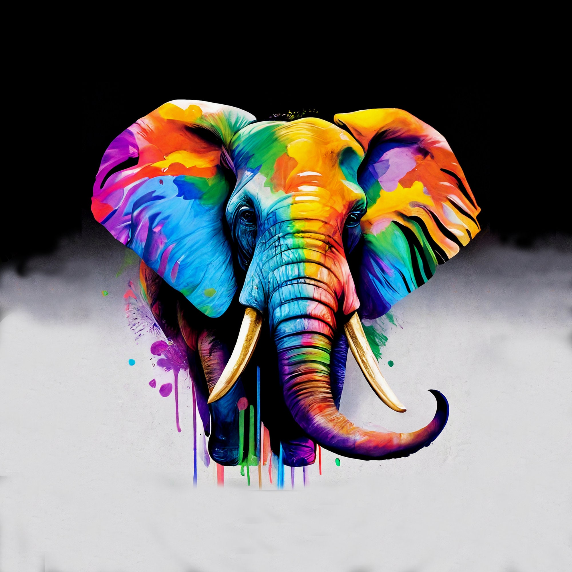 Colorful Elephant Painting Multicolor Rainbow Watercolor Digital
