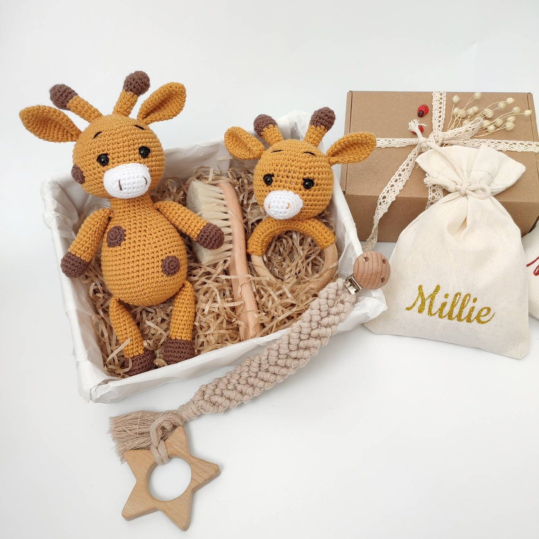 New Baby Gift Set, Giraffe Baby Gift Set, Stuffed Giraffe Organic Toy
