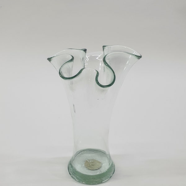 Vintage Original Recycled Clear Glass Vase, Made in Spain. c1990s.  Lovely Valentine Gift.