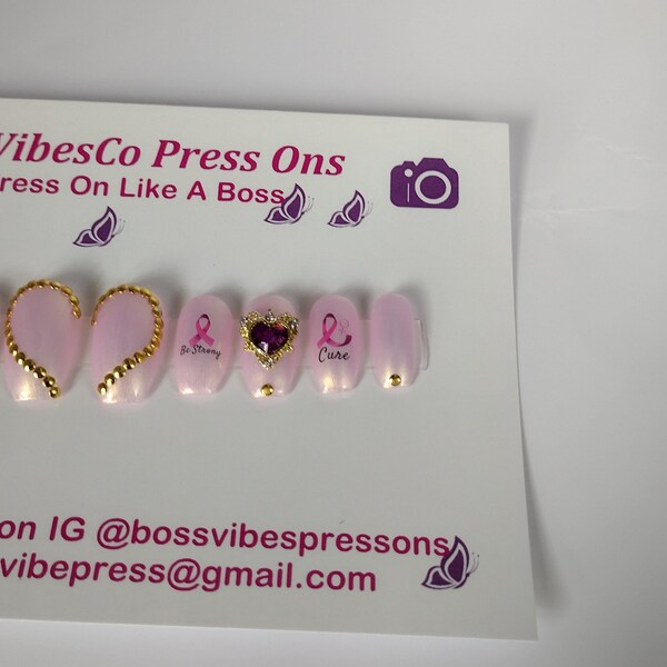 Breast cancer awareness Press ons (pink heart)