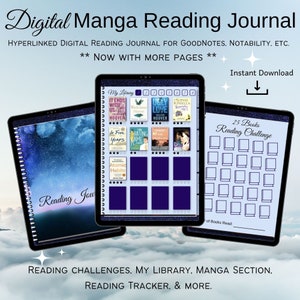 Digital Manga reading Journal, Reading Tracker, digital journal, book review journal, reading log, reading planner, digital book tracker,