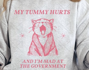 Me duele la barriga PNG, Me duele la barriga Enojado con el gobierno png, Desquiciado png, Camiseta meme png, Sublimación de gato divertido, Camiseta retro mocosa png