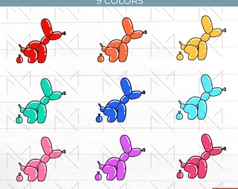 Paquete SVG de perro con globo, SVG de perro con globo haciendo caca, SVG de globo de fiesta, SVG de caniche con globo, SVG de perro retro moderno, Sublimación de perro con globo