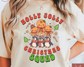 PNG de Navidad, PNG de Holly Jolly Christmas Squad, PNG de pan de jengibre lindo, Sublimación navideña, Vibraciones navideñas retro, Feliz Navidad png