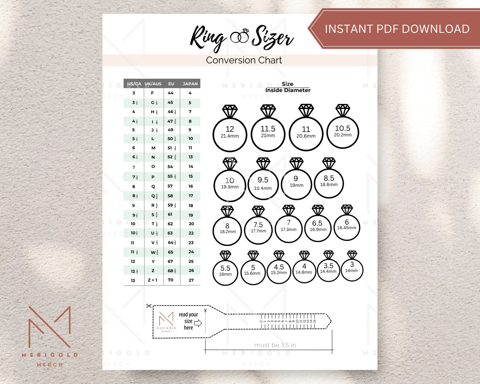 Printable Ring Sizer Accurate Ring Size Finder Measuring Etsy