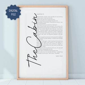 May include: A printable digital file of a book excerpt from "A Court of Thorns and Roses" by Sarah J. Maas. The text is in black font on a white background. The title "The Cabin" is written in a large, black, cursive font diagonally across the page.