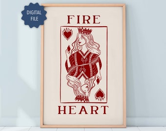 Fire Heart Poster: Throne of Glass Aelin Galathynius Art (Digital Download)