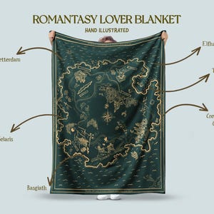 Fantasy Map Blanket: Hand-Illustrated Romantasy Velveteen Throw