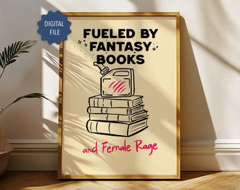 Póster de libros de fantasía y furia femenina: Arte mural para amantes de los libros (descarga digital)