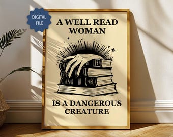 Lámina artística de amante de los libros: Póster de mujer culta (descarga digital)