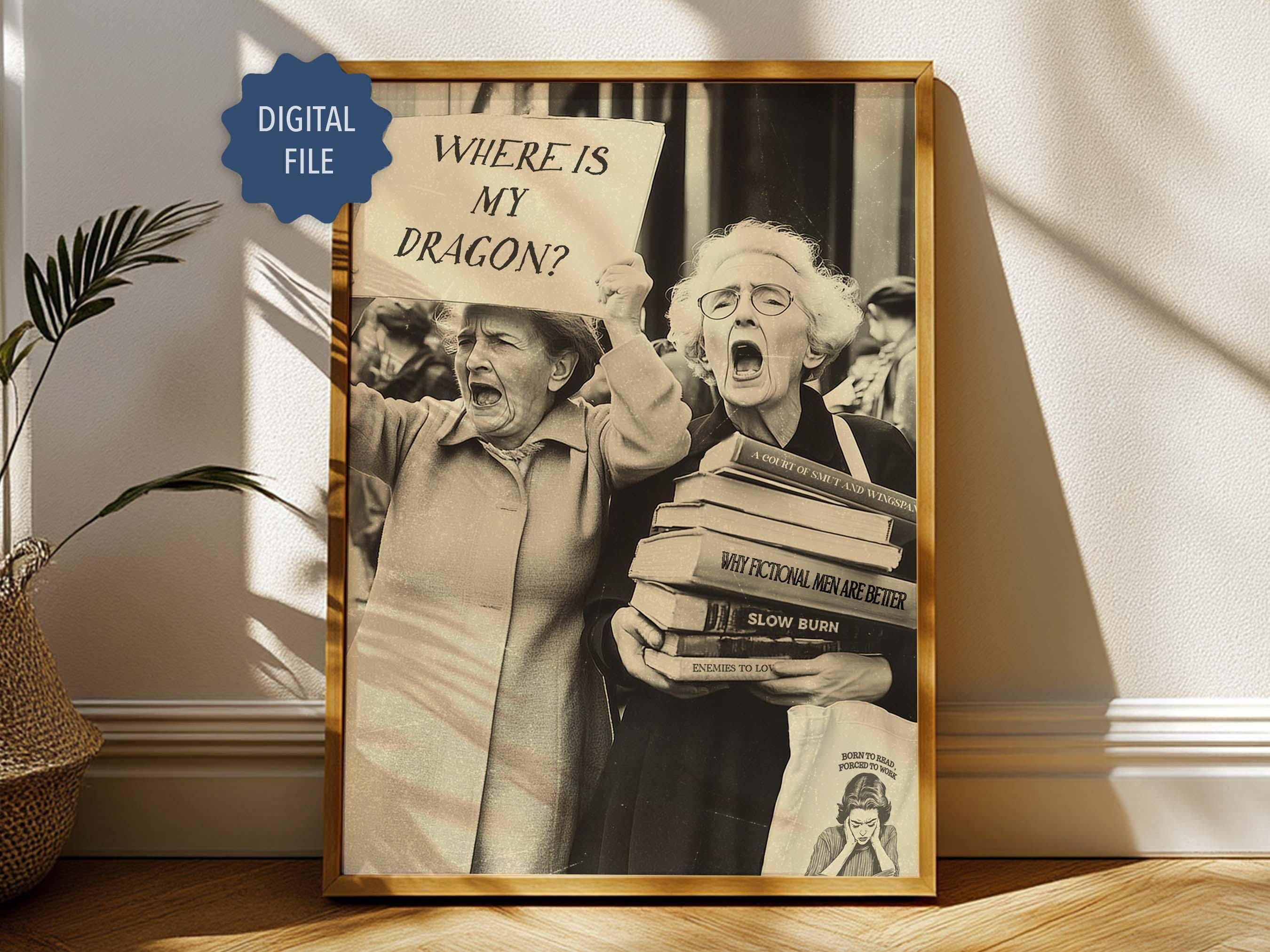 Dragon grannies Poster | Bookish Wall Art | Book worms art  | Book lover poster | Fantasy reader digital print
