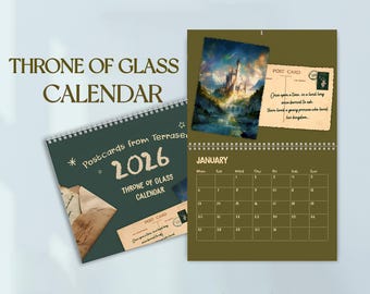 Kalender van glazen troon 2026: Booktok-kunstafdruk