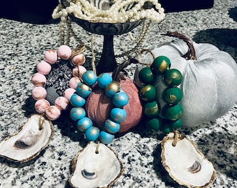 Oyster and Wood Blessing Beads