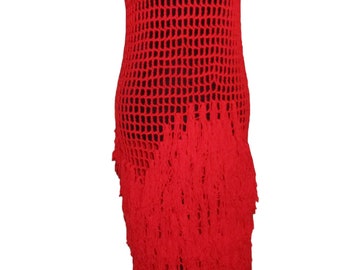 Red Fringed Beach Cover up with side slit