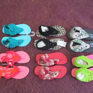 Crochet Adorned Flip Flops Size 6