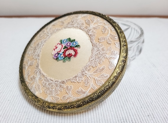 Vintage Hand Embroidered Petit Point Floral Trink… - image 2