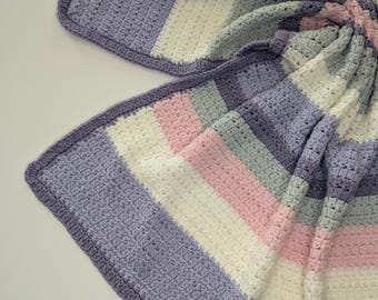 Purple, Lavender, Gray, White and Pink Striped Baby Toddler Girl Blanket/Afghan Newborn Gift