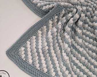Blue, Gray & White Handmade Crochet Baby Boy Travel Car Seat Blanket/Afghan Newborn Gift