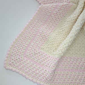Handmade Crochet Cream & Pink Baby Girl Blanket/Afghan Gift For Baby, Nursery, Newborn, Baby Shower Gift
