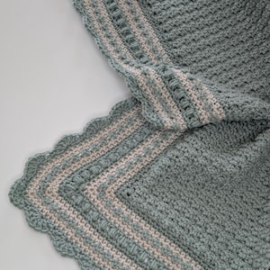 Handmade Crochet Green & Linen Baby Blanket/Afghan Gift for Baby, Newborn, Crib, Gender Neutral Bedding
