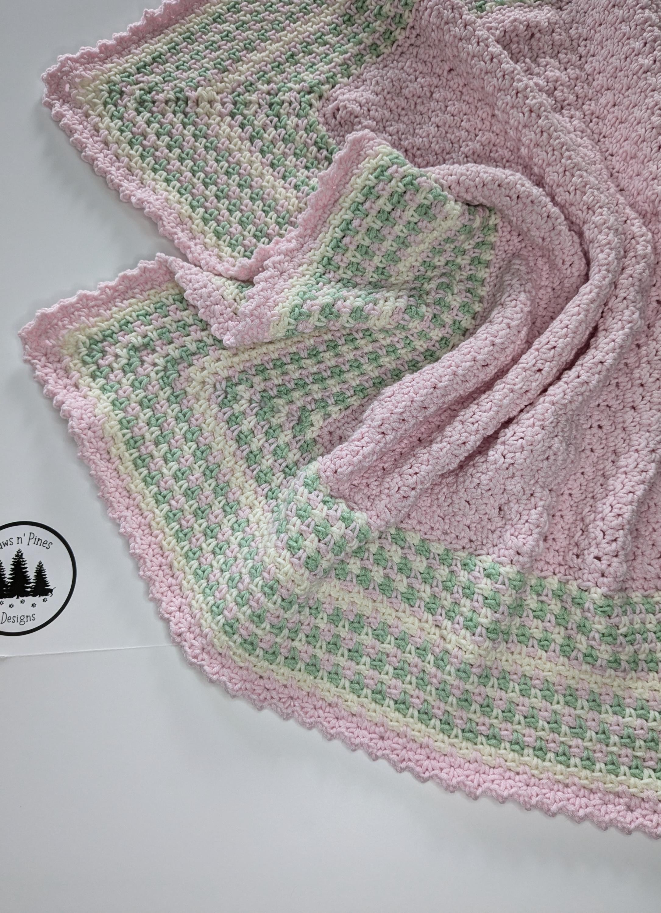 Handmade Crochet Light Pink, Cream Green Baby Girl Toddler