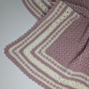 Rosy Pink & Ivory Soft Cuddly Handmade Crochet Baby Girl Toddler Blanket Afghan, Crib Bedding, Shower Gift for Baby Newborn