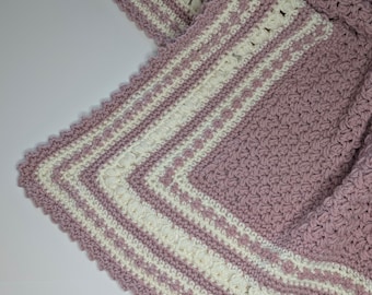 Rosy Pink & Ivory Soft Cuddly Handmade Crochet Baby Girl Toddler Blanket Afghan Shower Gift