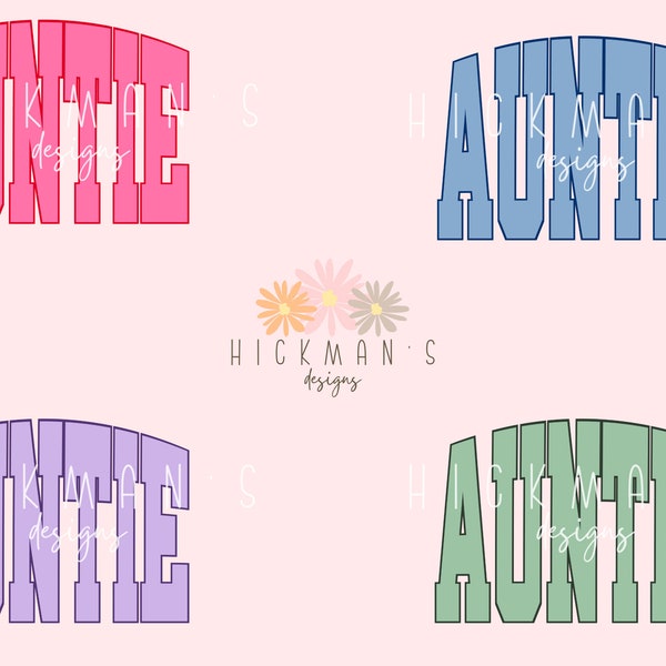 Varsity letters auntie, 4 png files, pink, blue, green, purple