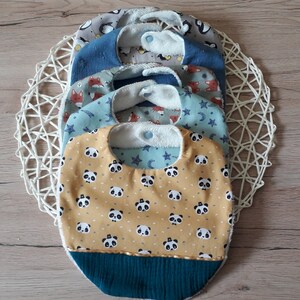 Baby boy bib in cotton, double gauze, bamboo sponge, from birth to 18 months