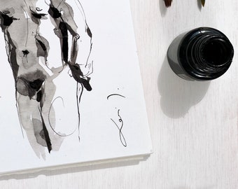 Gabriel v.2 | Original ink drawing | Naked model