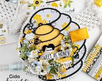 Handmade Bee Photo Album – ‘Sweet as Honey’ Scrapbook with Floral Details