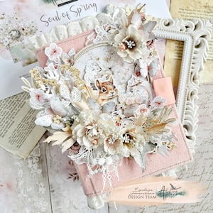 Handgefertigtes Shabby Chic Frühlings Album • Geschichtetes Blumen Fotoalbum • Pastell Mixed Media Andenken • Wald Thema Erinnerungsbuch