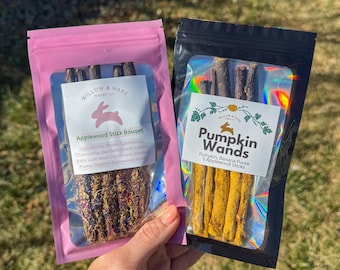 Bunny Treat Variety Pack Applewood Sticks Bouqet Flower Treat + Pumpkin Wands | Rabbits, hamsters, guinea pigs, and Chinchilla | Natural