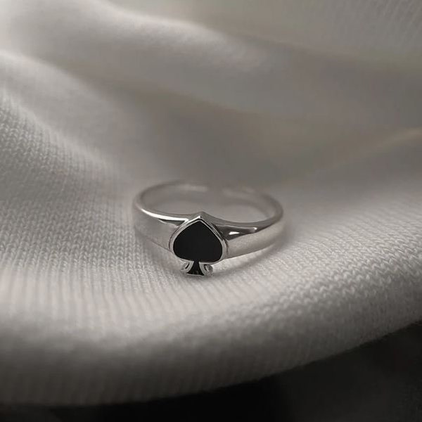 Sterling Silver Ring - Black Spade - Fashion Ring - Special Gift - Stylish Ace Poker Playing Card Ring